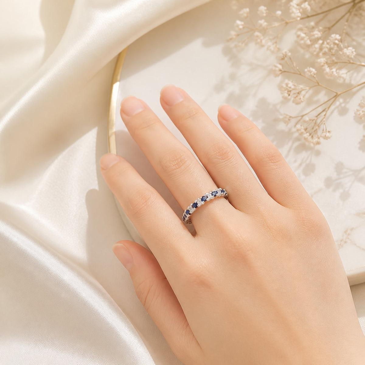 Midnight Sapphire Crystals Eternity Band Ring
