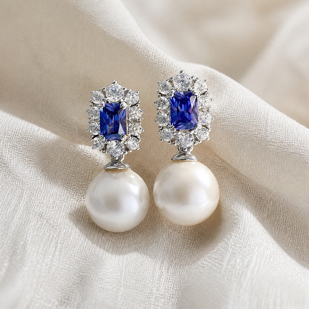 Vintage Pearl Sapphire Earrings