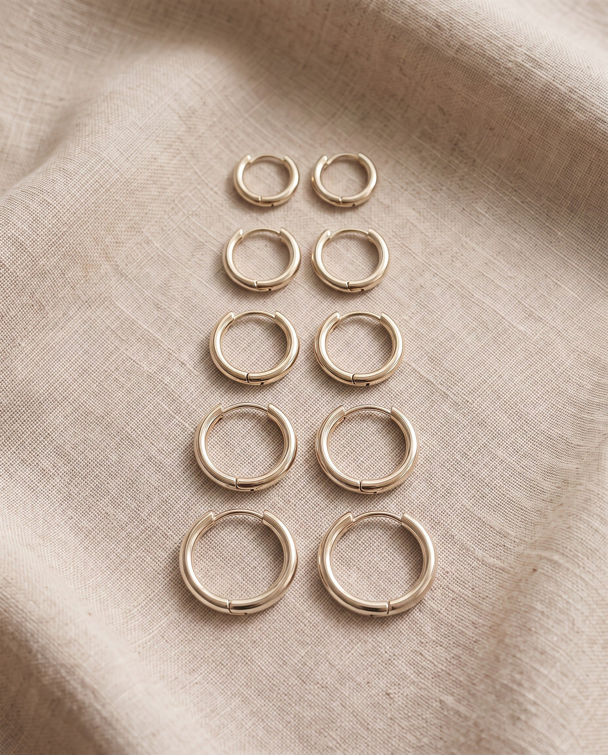 Set of 5 Pairs Thick Gold or Silver Hoops