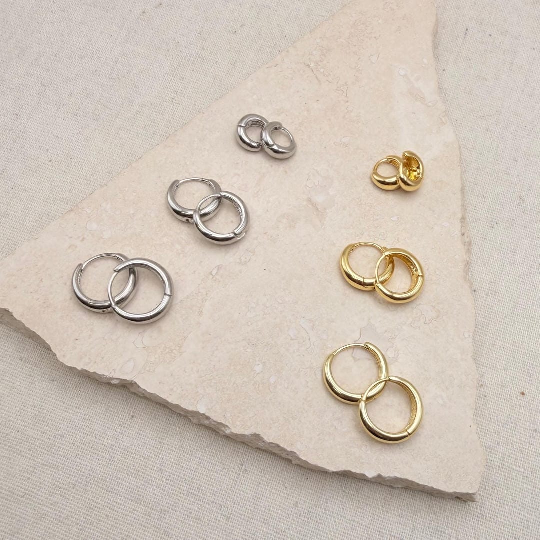 Set of 5 Pairs Thick Gold or Silver Hoops