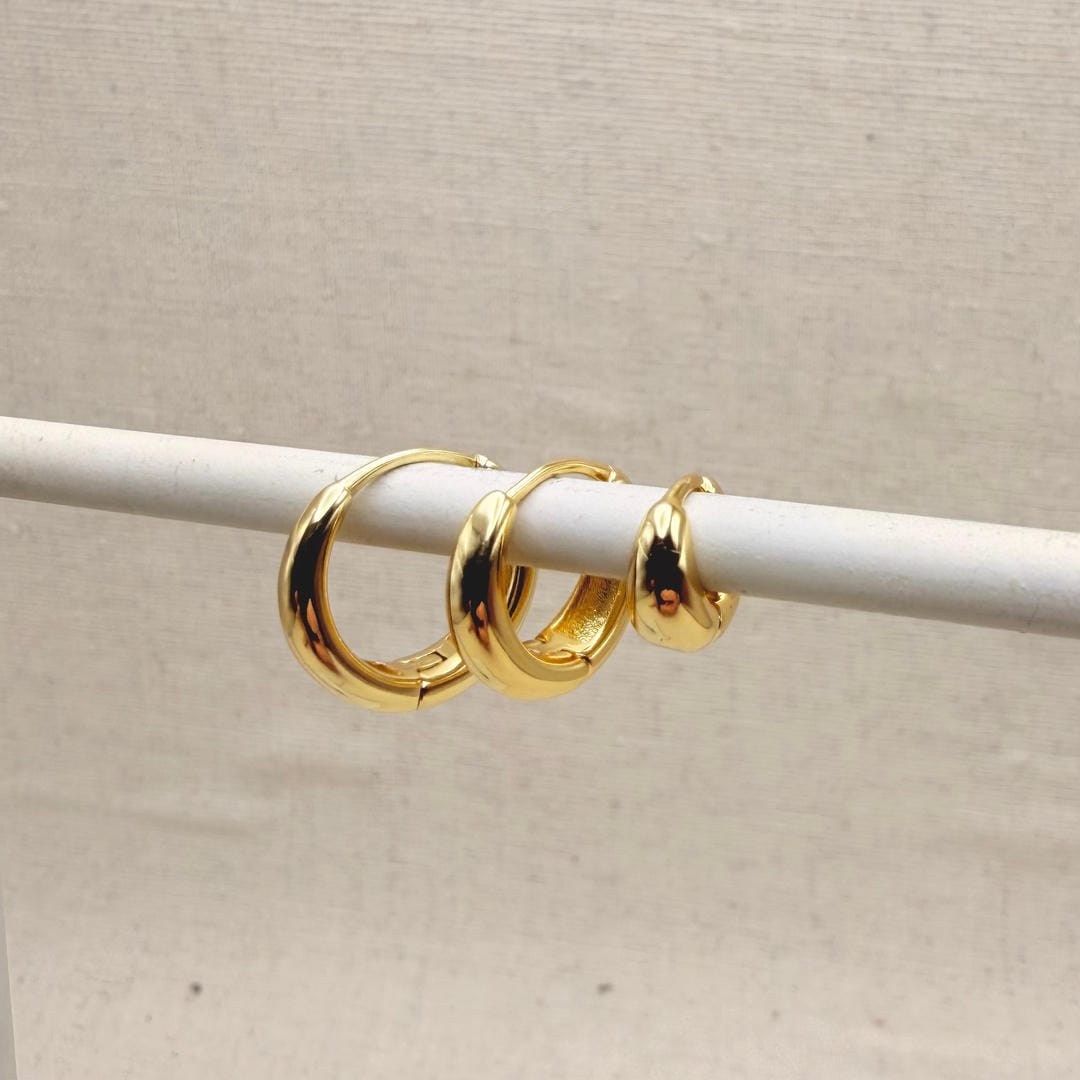 Set of 5 Pairs Thick Gold or Silver Hoops