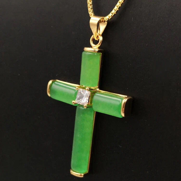 Jade Zirconia Cross Necklace